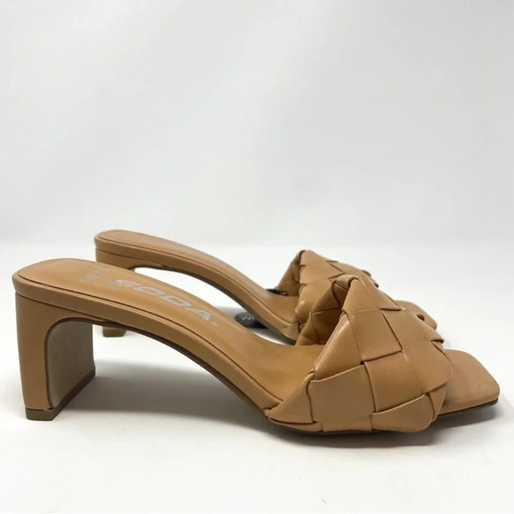 Soda Woven Heeled Backless Braided Square Toe Slip On Block Heel Sandals Sz 6 - Picture 4 of 8